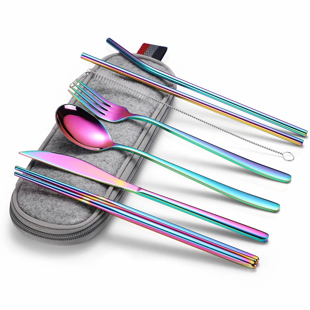 

Travel Cutlery Set Reusable Stainless Steel Cutlery Complete Stainless Steel Forks Knives Cutlery with Pouch Rose Gold Flatware