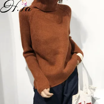 

H.SA Autumn Winter Turtleneck Sweaters Women 2019 Warm Candy Color Solid Knit Jumpers Irregualr Basic Knitwear Slim Pull Femme