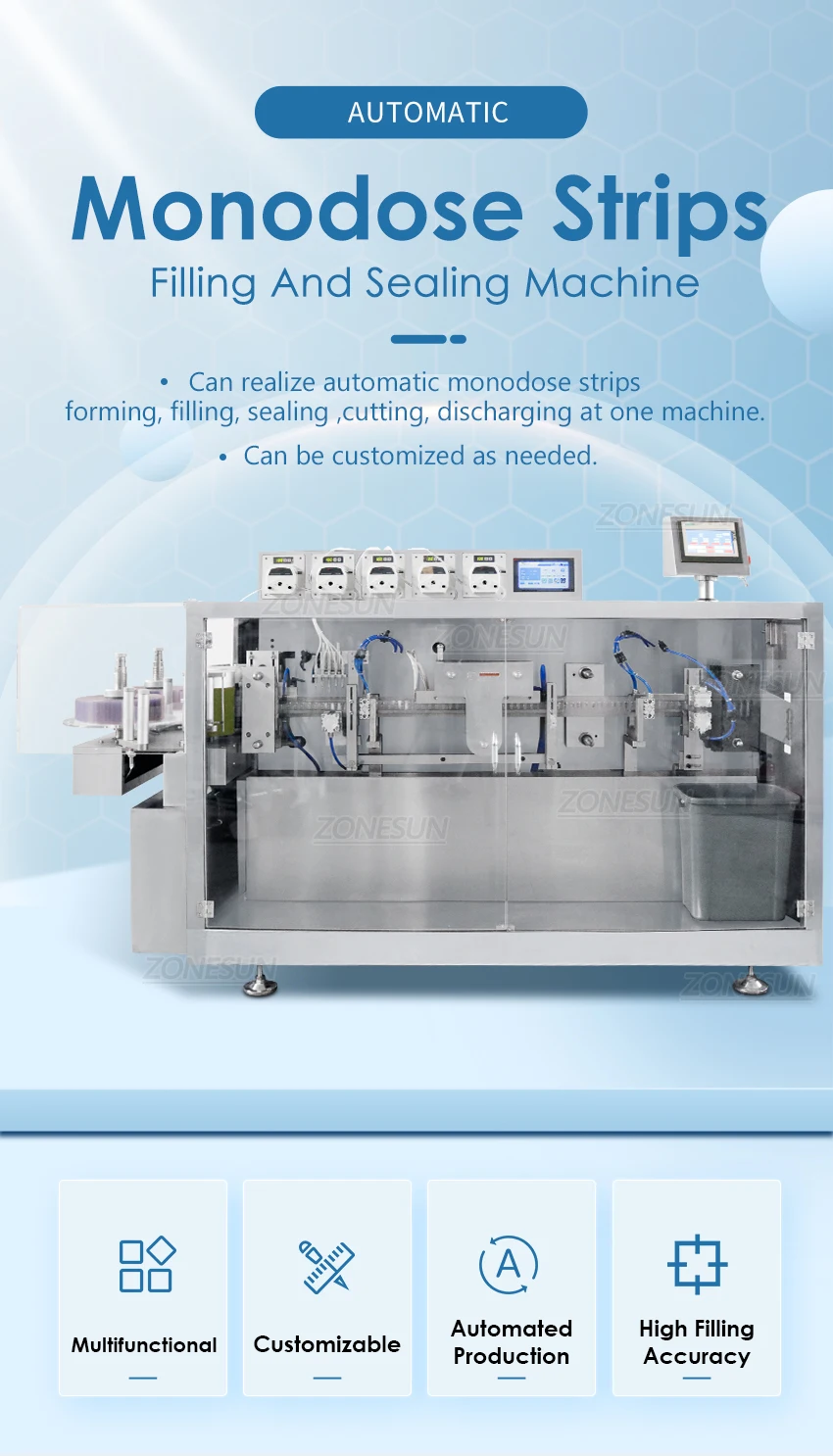 ZONESUN Automatic Monodose Strips Liquid Packing Filling And Sealing Machine