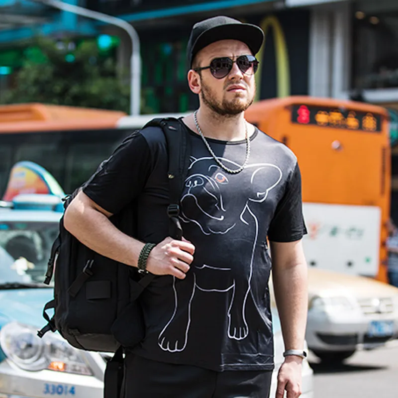 

Summer new street spoof cartoon bulldog ice silk cotton large size short-sleeved T-shirt men's clothing