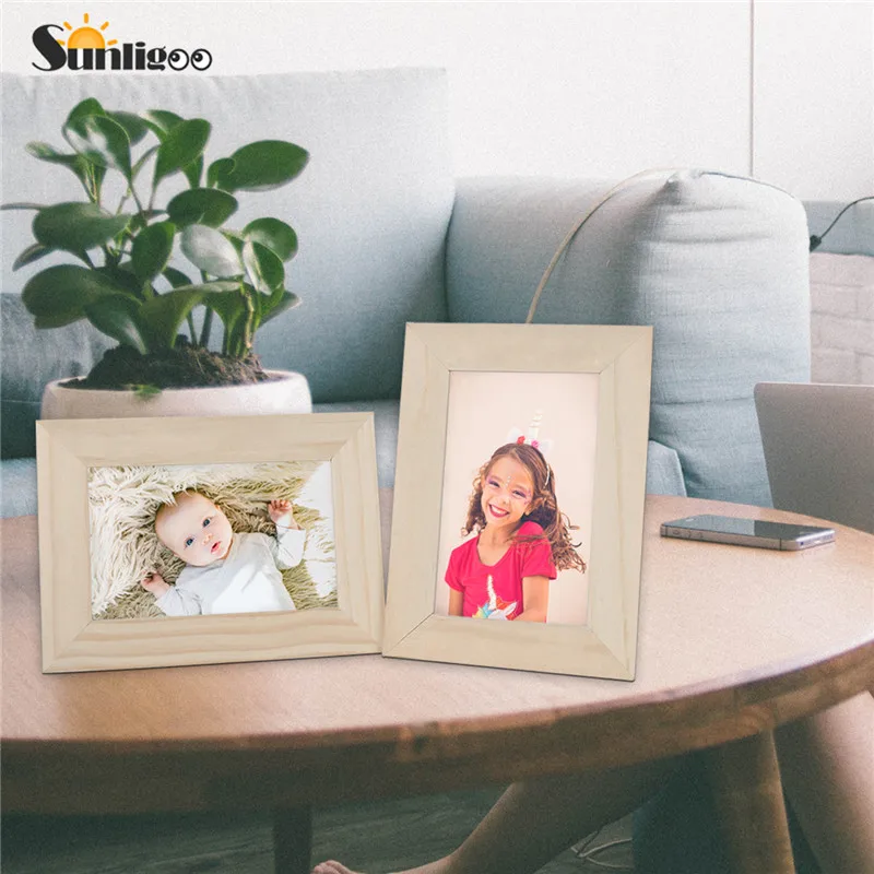 Sunligoo 1x Выгравированная DIY незавершенная деревянная фоторамка 5x7 дюймов настраиваемая фоторамка Фото Настольный дисплей с крафт-коробкой