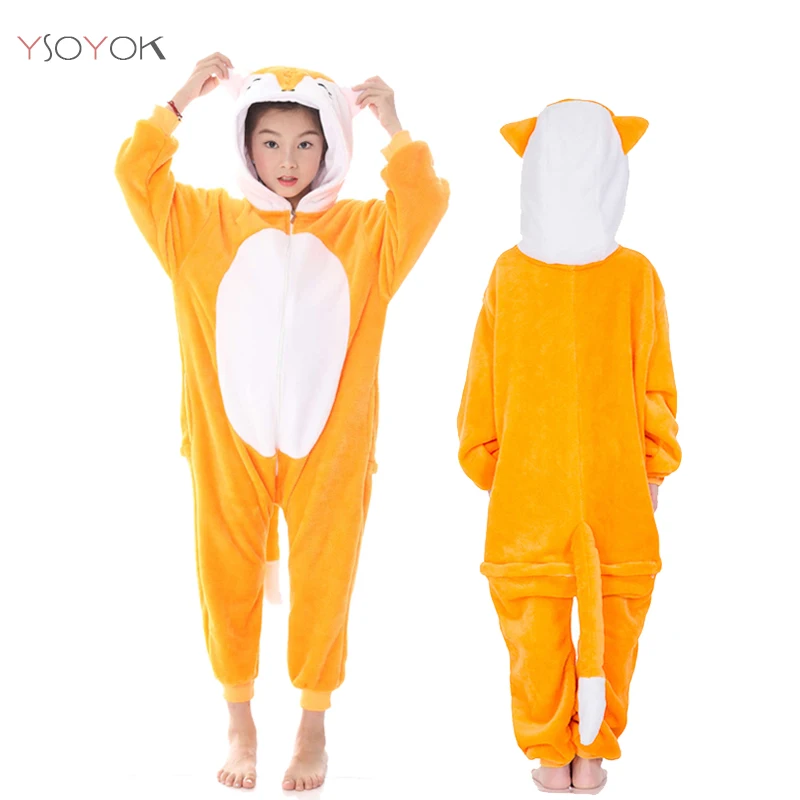 Детские пижамы кигуруми с единорогом для детей; одеяло с рисунками животных; Пижама для малышей; зимний костюм для мальчиков и девочек с рисунком единорога; Jumspuit - Цвет: Fox