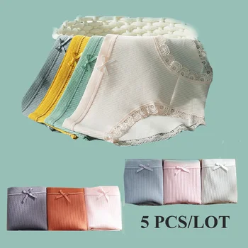 

5/4 PCS Women's Panties Lace Underwear Female Crotch Briefs Mid-waist Breathable Student Girl Underclothes