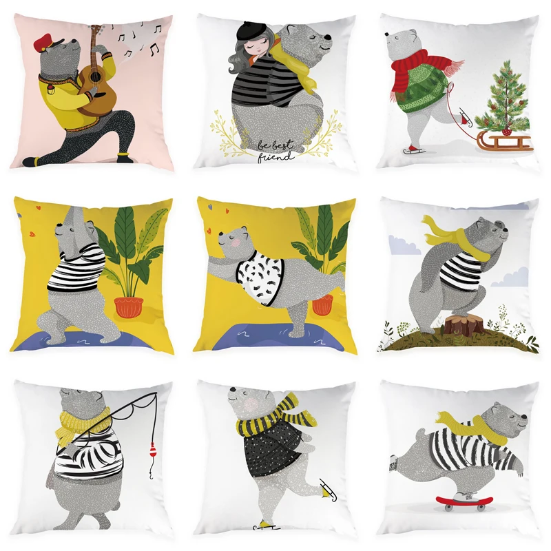 

Cartoon Animal Cushion Cover Soft Sofa Office Pillow Covers Peach Skin Cute Bear Pattern Decorative Pillowcase Home Decor