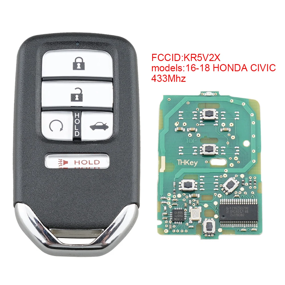 Автомобильный ключ 433 МГц 5 кнопок без ключа смарт Prox дистанционный ключ-брелок от машины с ID47 чип KR5V2X подходит для Honda Civic