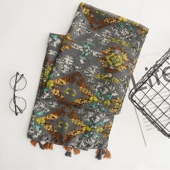 

New geometric totem cotton and linen scarf travel sun-proof shawl thin silk scarf beach towel dress