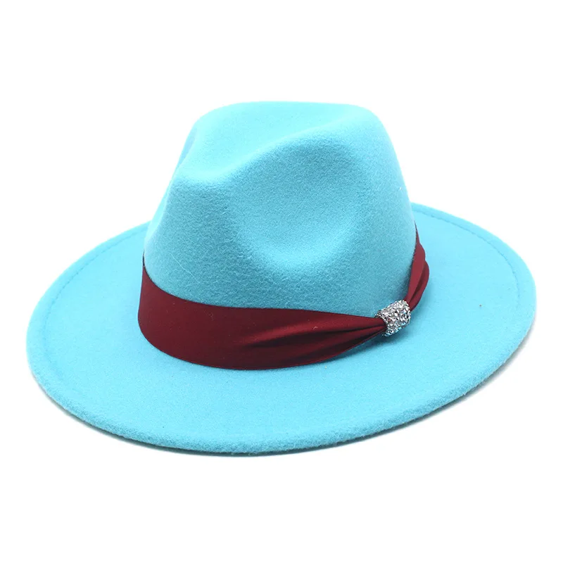 fedoras New Fashion Women Men Wide Brim Felt Jazz Fedora Hats Solid Color Party Trilby Wedding Hat Autumn Winter Hats 56-58-60CM a fedora Fedoras