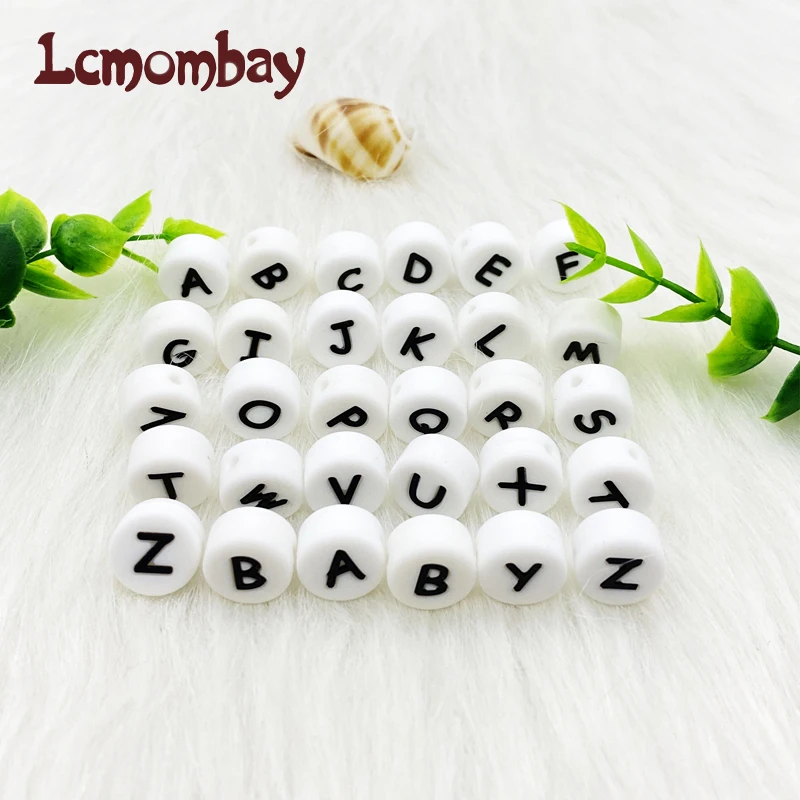 10pcs 12mm silicone letter beads Bpa free flat round molar beads baby teether DIY baby pacifier personalized accessories