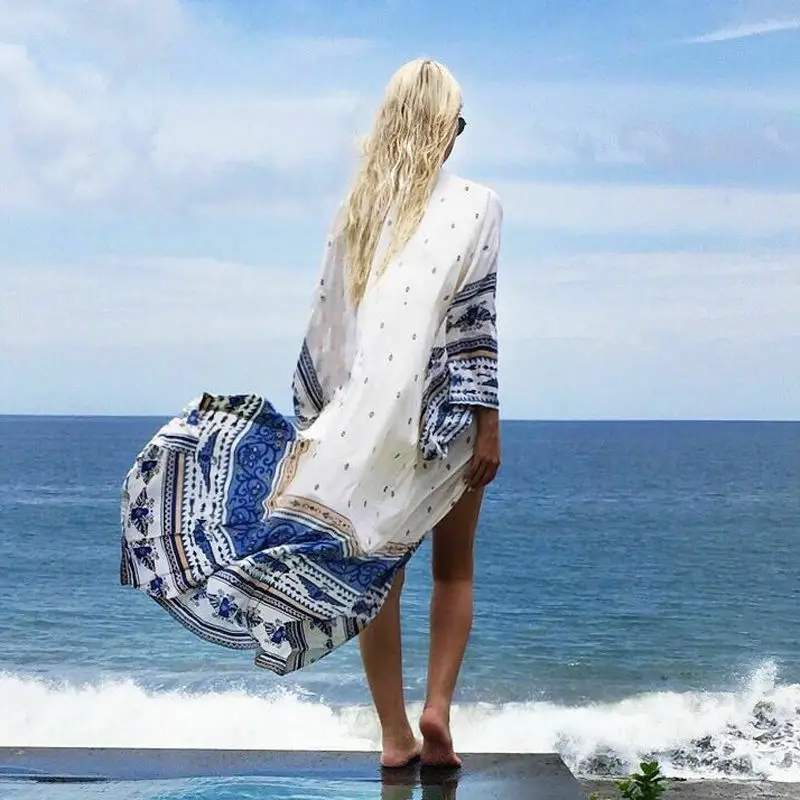 Женский купальный костюм Boho, купальник, накидка для пляжа платье в пол