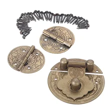 1 set  Vintage  Brass Latch Hook  decorative hinges Box Suitcase Buckle  handmade Décor Furniture Latches Hardware