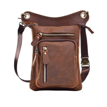 

Genuine Leather leg bag in Waist Pack motorcycle Fanny Waist Pack Belt Bags Phone Pouch Travel Male Small leg bag tactica