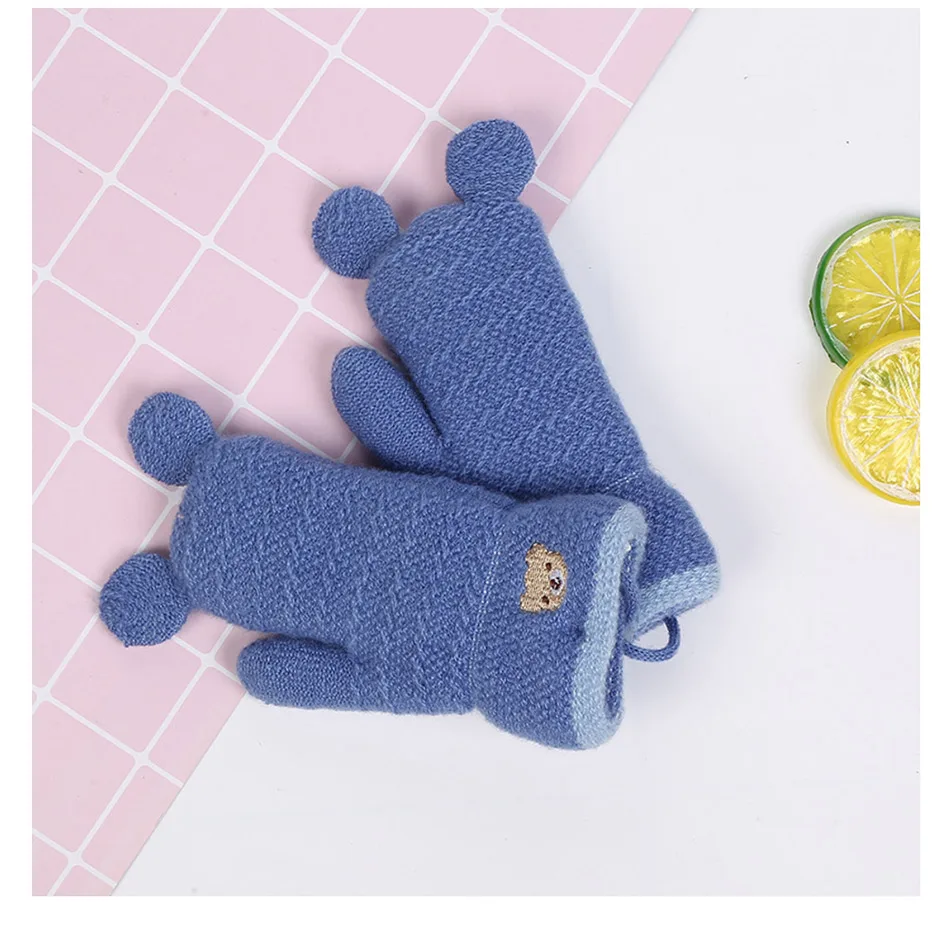 REAKIDS New Cute Baby Gloves Winter Thick Children Gloves Warm Kids Gloves Mittens Knitted Child Mittens For Girls And Boys