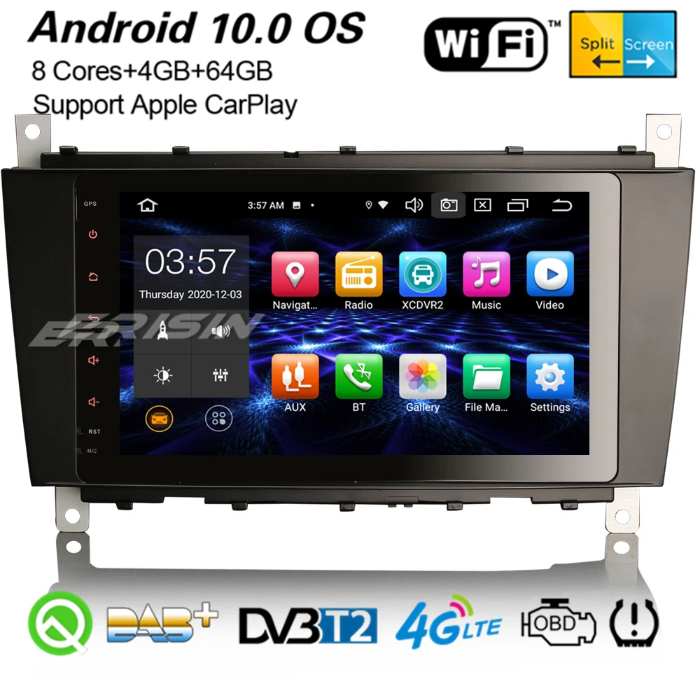 Erisin 8-Core 8 &quotAndroid 10 Car Stereo Carplay DSP DAB + GPS WiFi TPMS OBD2 Navi для Mercedes-Benz C/CLK/CLC Class W203 W209 8189 |