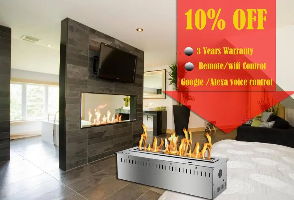 

hot sale 24 inches Build in wall ethanol fireplace with remote wifi control