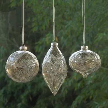 

48pcs/pack Silver Series Handmade Hanging Glass Ball Christmas Day Decoration Globe Festival Friend Gift
