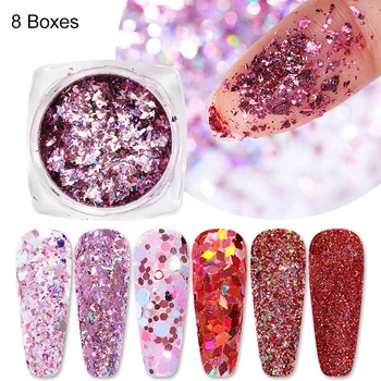 

8/6 Boxes Gold Silver Nail Powder Glitter Sparkly Shinning Flakes Nail Sequins Polish Palliette Mixed Chrome Dust Decoration