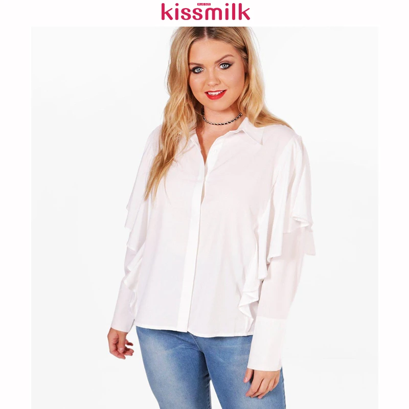 Kissmilk 2020 модная женская рубашка однотонная белая блузка с оборками и длинным