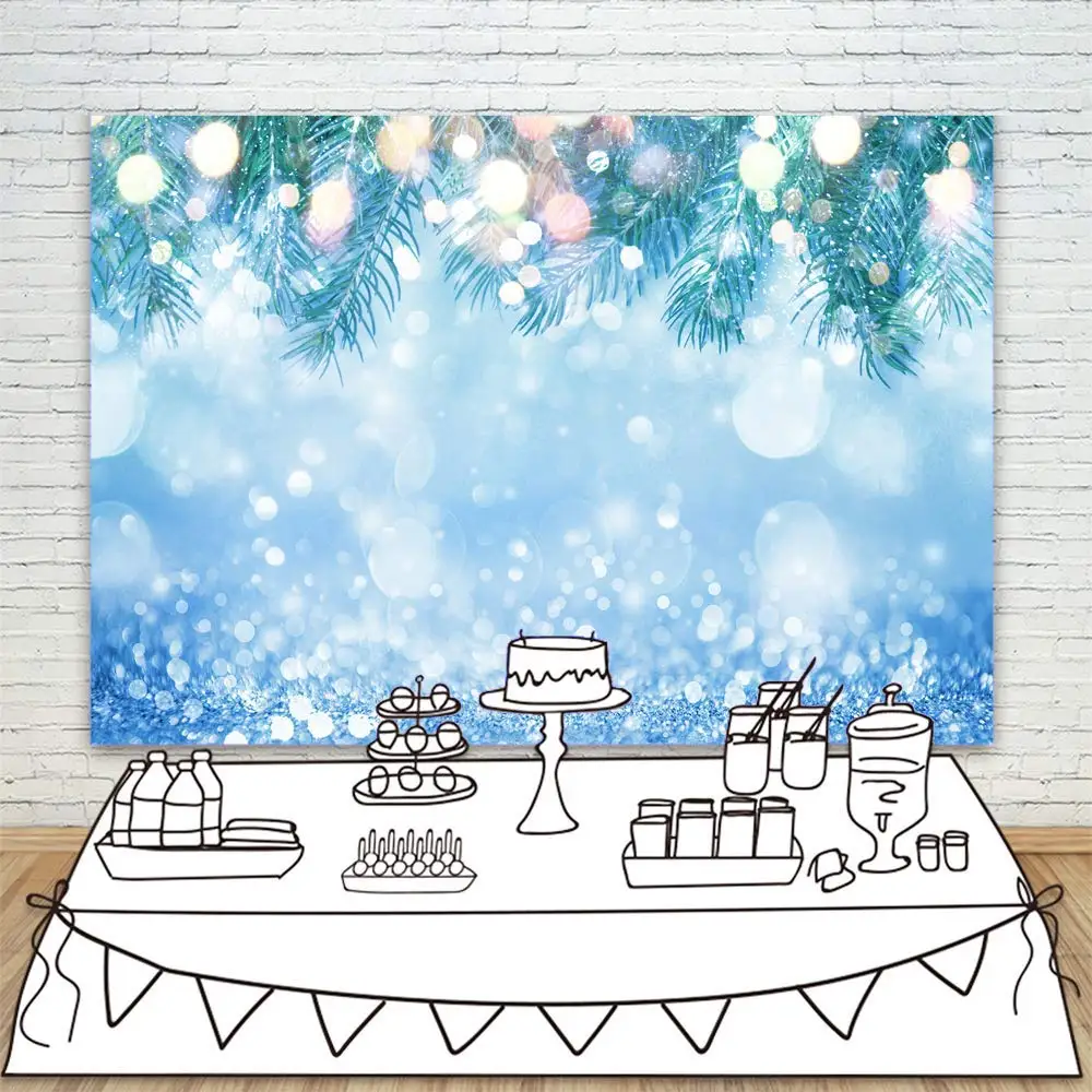 Зимний синий фон для фотосъемки с блестящими пятнами в горошек рождественскими