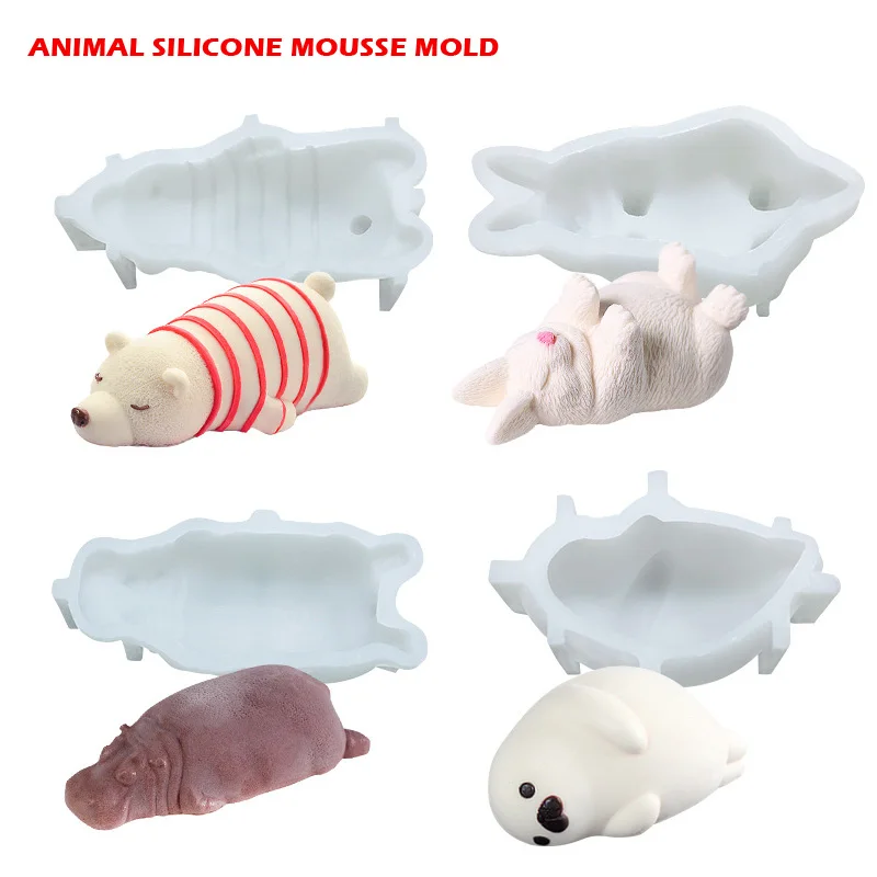 

3D Silicone Mousse Mold Dog Bear Rabbit Hippo Seal Cake Dessert Fondant Mould Chocolates Pastry Pan Bakeware Soap Candy Cake
