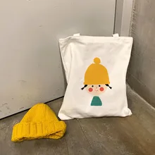 Большая вместительная холщовая модная сумка через плечо мультипликационная кавай-девочка напечатанная хозяйственная сумка Дамская пляжная сумка для покупок Bolsas De Tela