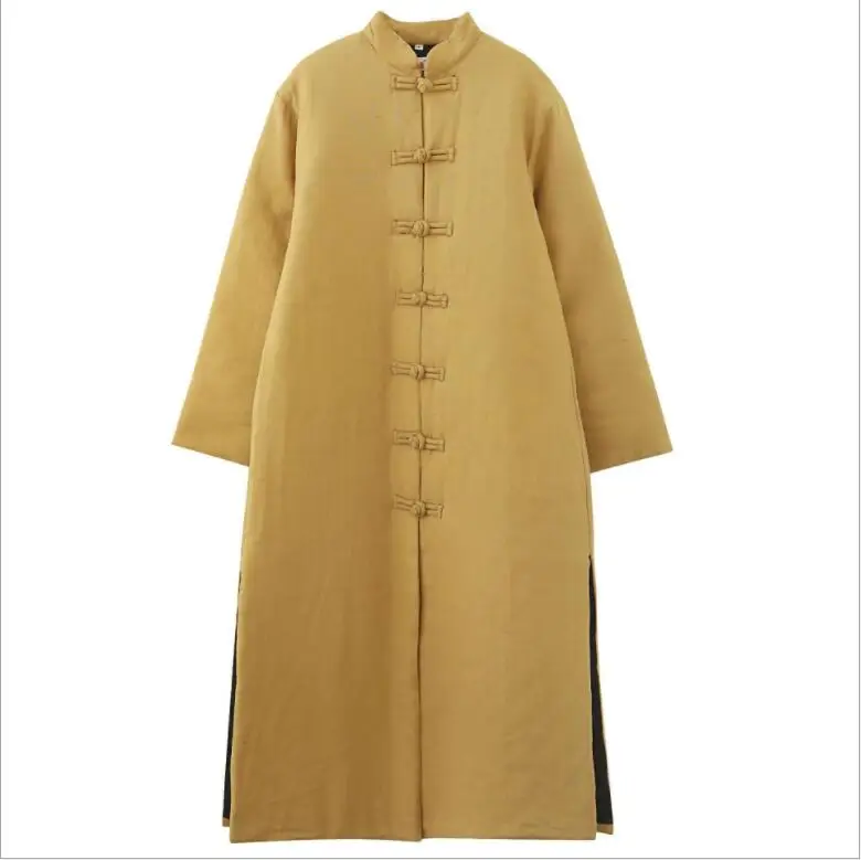 Китайский ретро Gar для мужчин t Национальный стиль мужчин хлопок платье на подкладке сплошной цвет досуг стенд воротник пальто с хлопковой подкладкой длинная куртка