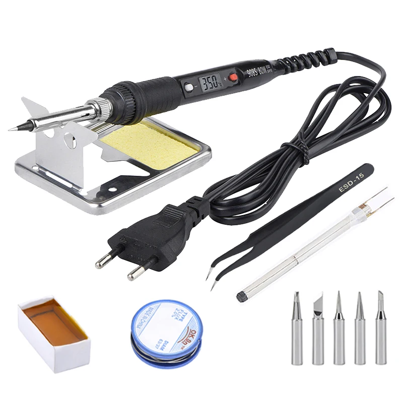 WMORE 80W Electric font b Soldering b font iron 110V 220V temperature adjustable LCD Welding solder