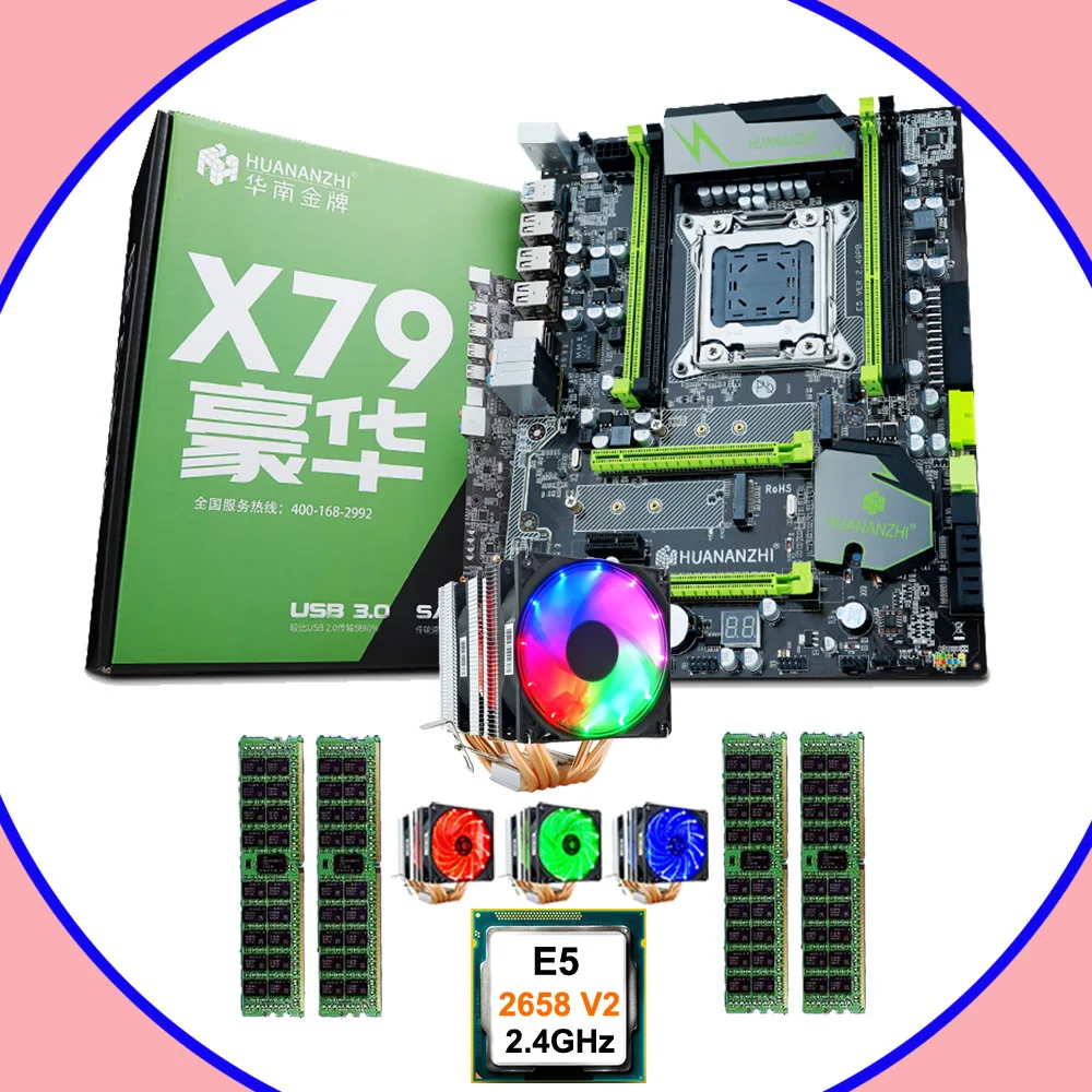 ^*Best Offers HUANANZHI X79 Pro motherboard with dual M.2 slot discount motherboard bundle CPU Xeon E5 2658 V2 with cooler RAM 64G(4*16G) 1866