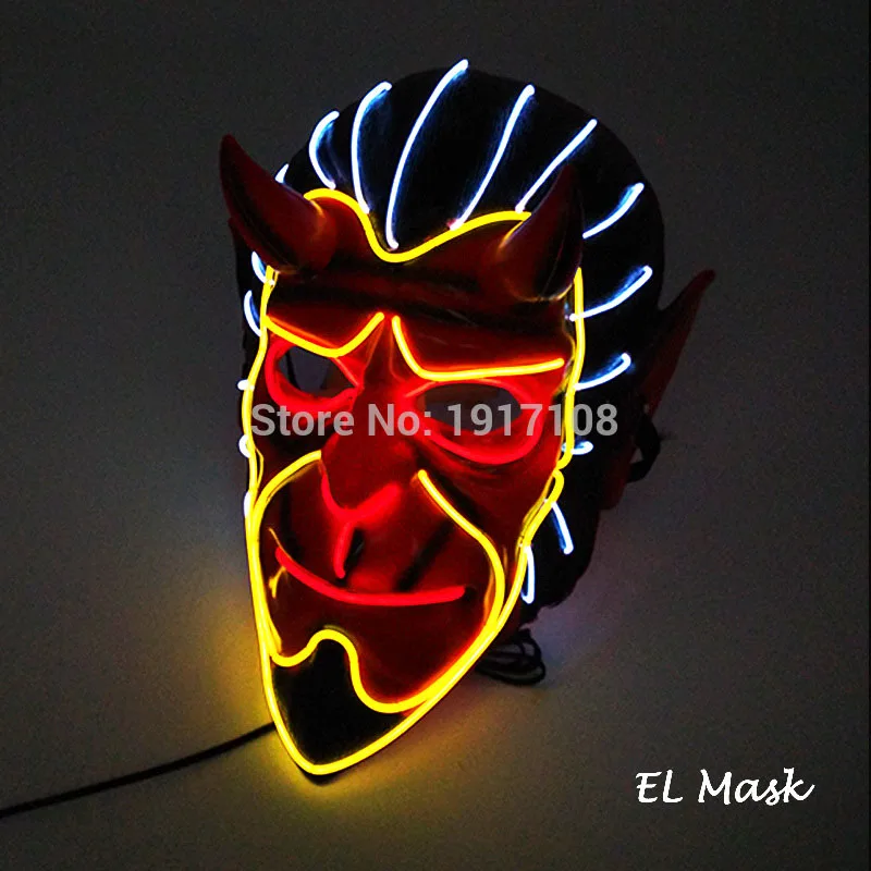 10 цветов, опция Вендетта, EL wire, маска, мигающий, косплей, светодиодный, маска, костюм, аноним, маска для светящихся танцев, маски для карнавала вечеринки - Цвет: 3 colors mask2