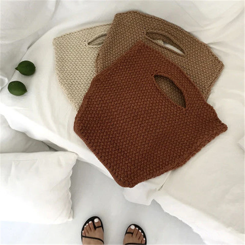 

Women Knitted Shopping Bag Clutch High Capacity High-quality Portable Folding Retro Ins Fashion Soft Comfortable Brown Khaki