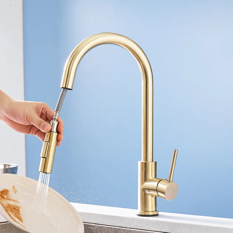  FLG Brushed Gold Touch Control Kitchen Faucets Smart Sensor Kitchen Tap Stainless Steel Touch Fauce - 4000057769000