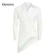 Hemiks, одноцветные мужские повседневные рубашки, отложной воротник, длинные рукава, Homme, блузка, ассиметричные, на шнуровке, мужские рубашки с запахом