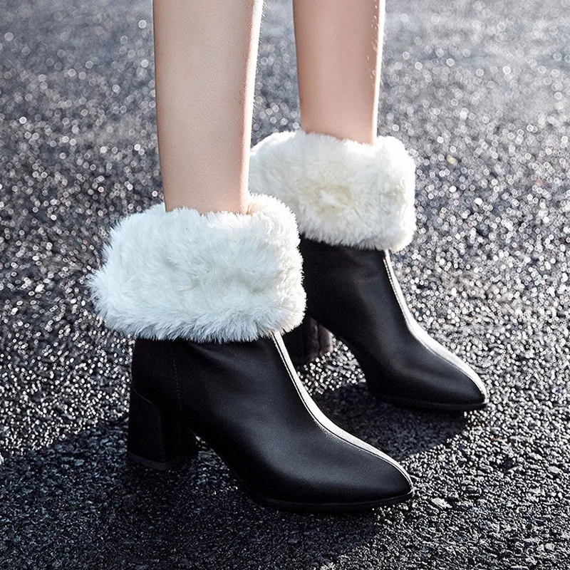 

Women's boots thick with ankle boots autumn and winter new plus velvet women's boots fashion high-heeled pointed Martin boots