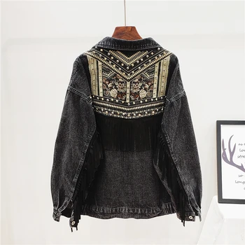

Denim Women Jacket 2020 New Spring Korean Beading Embroidery Tassel Wild Loose Vintage Jeans Jacket Women Outerwear Tide G225
