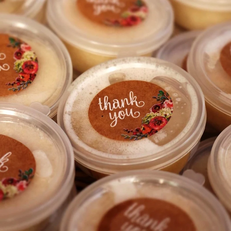 

Kraft Floral Thank You Stickers - 1inch Circle Labels / 1000 Per Pack
