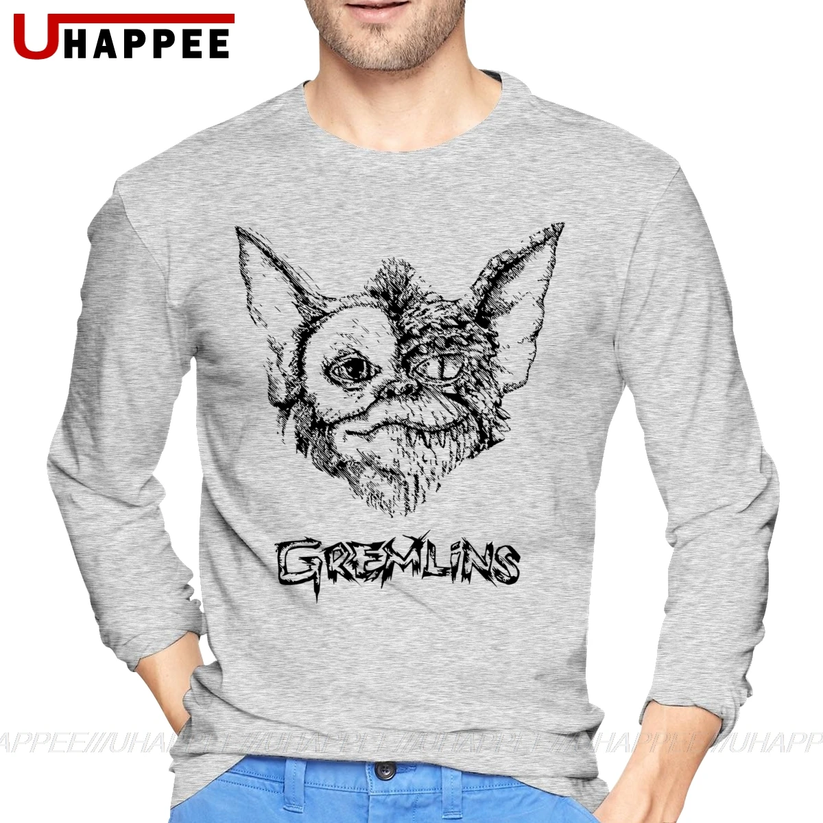 Мужские Gremlins Gizmo с длинным рукавом осеннее хлопковое размера плюс под рубашка в