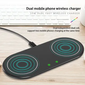 

Aluminum Alloy Type C Wireless Charger Travel Fast Charging Portable 2 Coils LED Indicator 15W Low Temperature Protection 2 In1