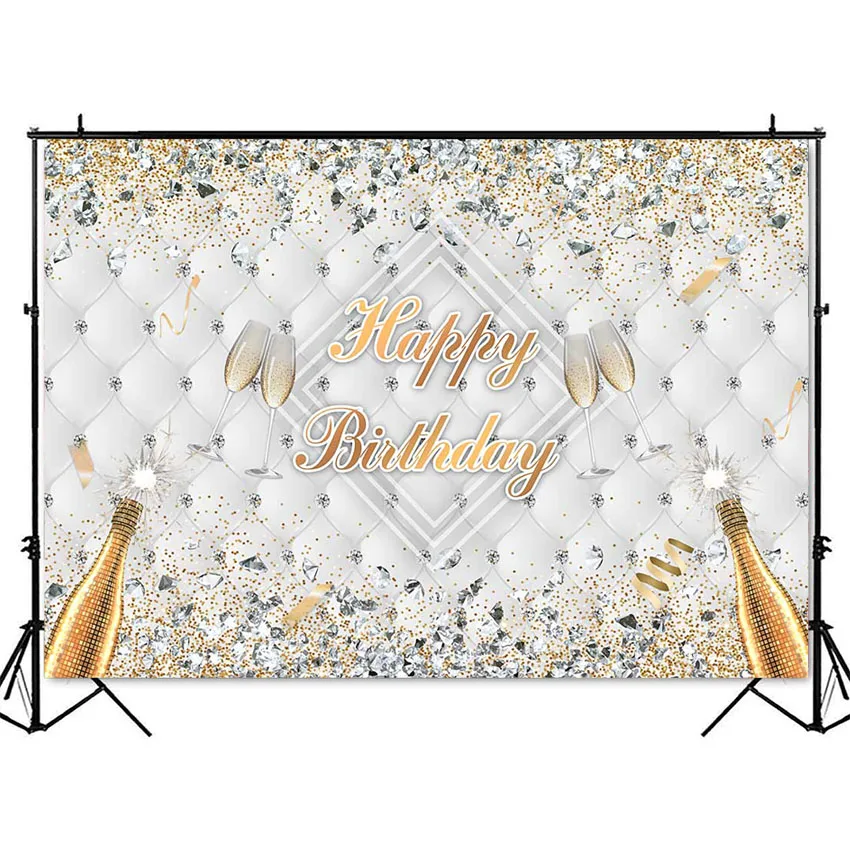 Decoração de Festas de Aniversário para Adultos com Glitter Diamantes Brilhantes Champanhe para Fundo de Fotos de Aniversário - Image 6
