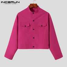 

Korean Style Men Jackets Loose Buttons Comeforable Solid Double Pocket Fluorescent Color INCERUN Long-sleeved Jackets S-5XL 2021