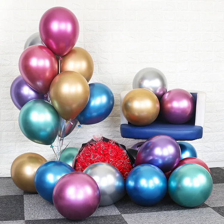 

20 PCs party decoration latex balloon thickened Pearl gold and silver chrome metal balloon 2.8g metal balloon
