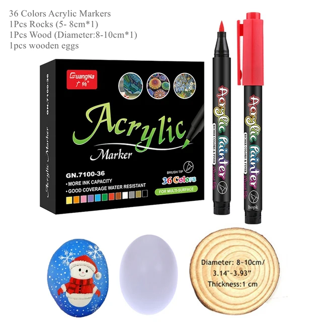 36 Colors Acrylic Paint Pens Acrylic Brush Marker Pens for Rock Painting, Stone, Ceramic, Glass, Wood, Canvas ,DIY Card Making. 36 Colors set A