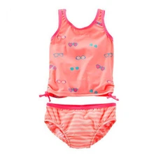 Модель, детский купальный костюм из двух предметов для девочек возрастом от 2 до 7 лет, одежда для купания для маленьких девочек, оранжевый купальный костюм с принтом очков детская пляжная одежда