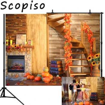 

Scopiso Fall Photography Backdrops Harvest Pumpkin Sunflowers Wood Wall Photo Background Thanksgiving Party Decoration
