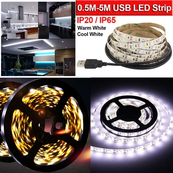 

0.5-5M Waterproof LED Strip Light Flexible Ribbon Night Light Cold/Warm White LED Strip Lamp Bias Lights For Closet Kitchen D30