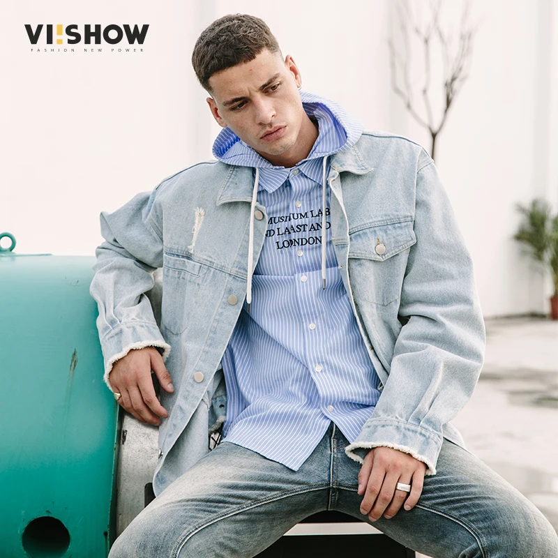 VIISHOW винтажные рваные джинсовые куртки 2018 Мужская джинсовая куртка с дырками в