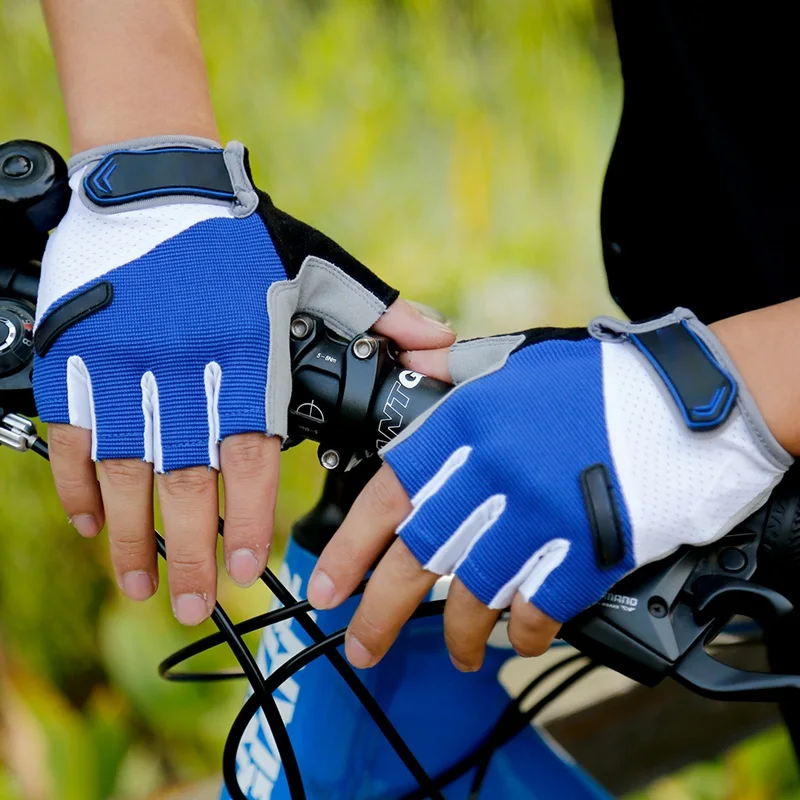 BLUE Перчатки для велоспорта OutdoorHalf Finger, спортивные перчатки для езды на велосипеде, мягкие перчатки без пальцев, Мотоциклетные Перчатки для фитнеса, тренировочные велосипедные перчатки - Color: BLUE