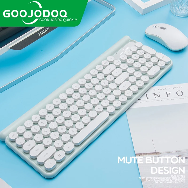 Goojjoq ラップトップ用ワイヤレスキーボード レトロスタイルのキーボードとマウスセット ポータブル Pc用 Windows Ios Android用 Keyboard Mouse Combos Aliexpress
