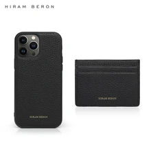 Hiram Beron Custom Name Pebble Pattern Leather Card Holder for Iphone 13 12 11 Pro Max Case Gift for Father Holiday