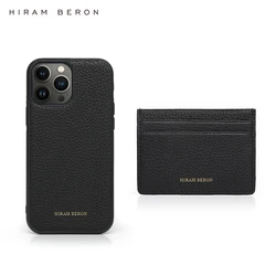 Hiram Beron Custom Name Pebble Pattern Leather Card Holder for Iphone 13 12 11 Pro Max Case Gift for Father Holiday