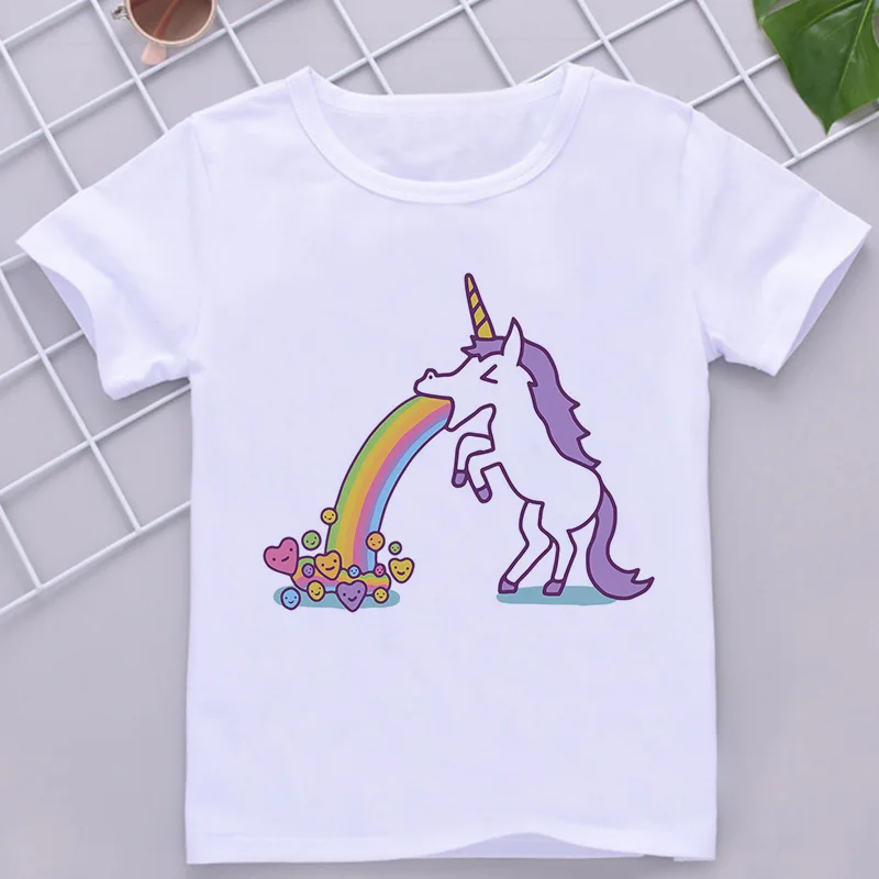 Новинка года; летняя детская футболка с принтом единорога и цветов Милые Забавные топы для мальчиков и девочек; белая одежда для отдыха - Цвет: 789