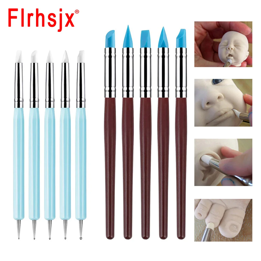 5pcs/set Nail Art Pottery Clay Tools DIY Carving Sculpture Sculpting Tools Cake Oils Engraving Rubber Craft Pen Brush polymer clay tools clay sculpting tools pottery sculpting tools